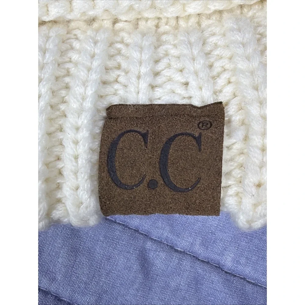 C.C Cream Ribbed Knit Beanie Womens Monogram 